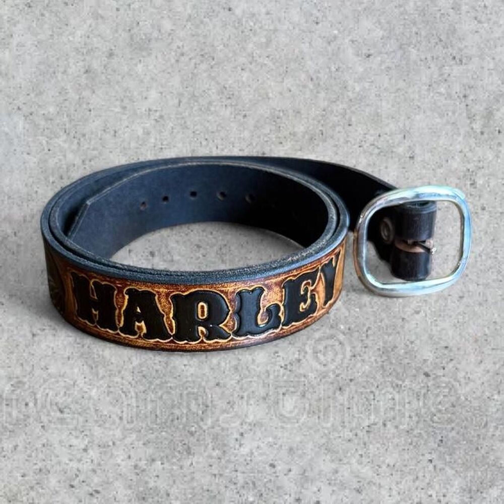Vintage Harley Davidson Motorcycles Leather Belt with Silver Buckle